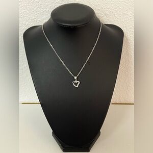 Girl Necklace with Heart Pendant - White, Rhodium plated